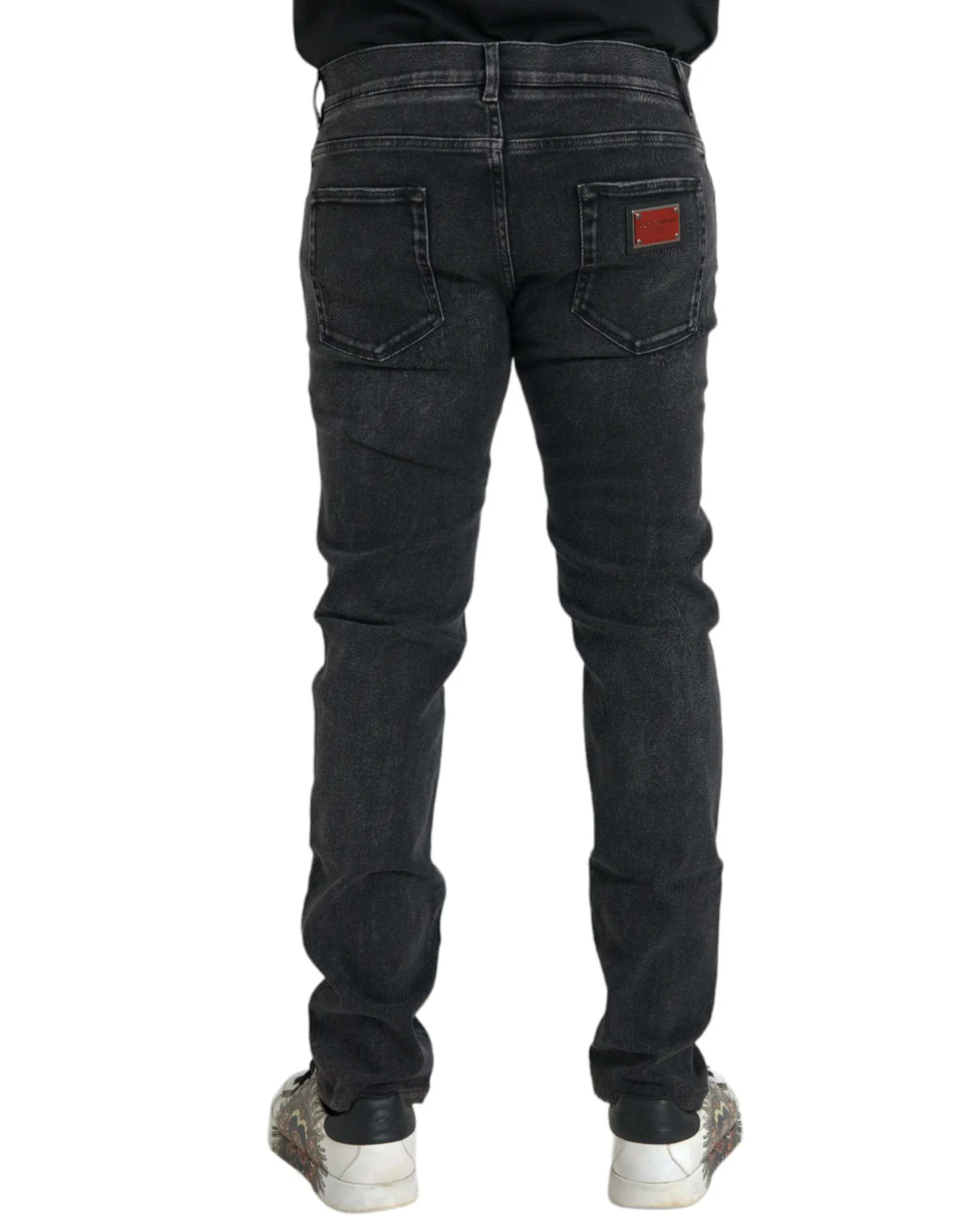 Gray Cotton Stretch Skinny Denim Logo Jeans sold by Louxly product image thumbnail 3