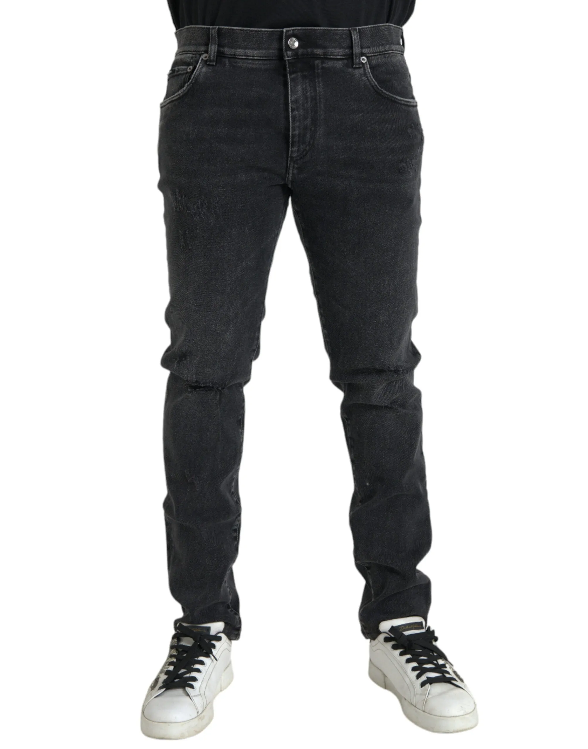 Gray Cotton Stretch Skinny Denim Logo Jeans sold by Louxly