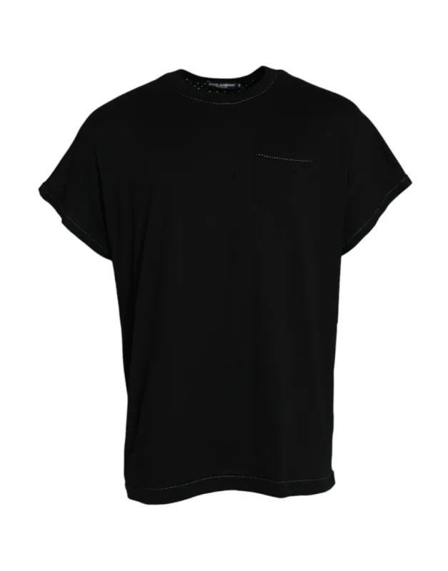 Black Cotton Round Neck Short Sleeve T-shirt sold by Louxly