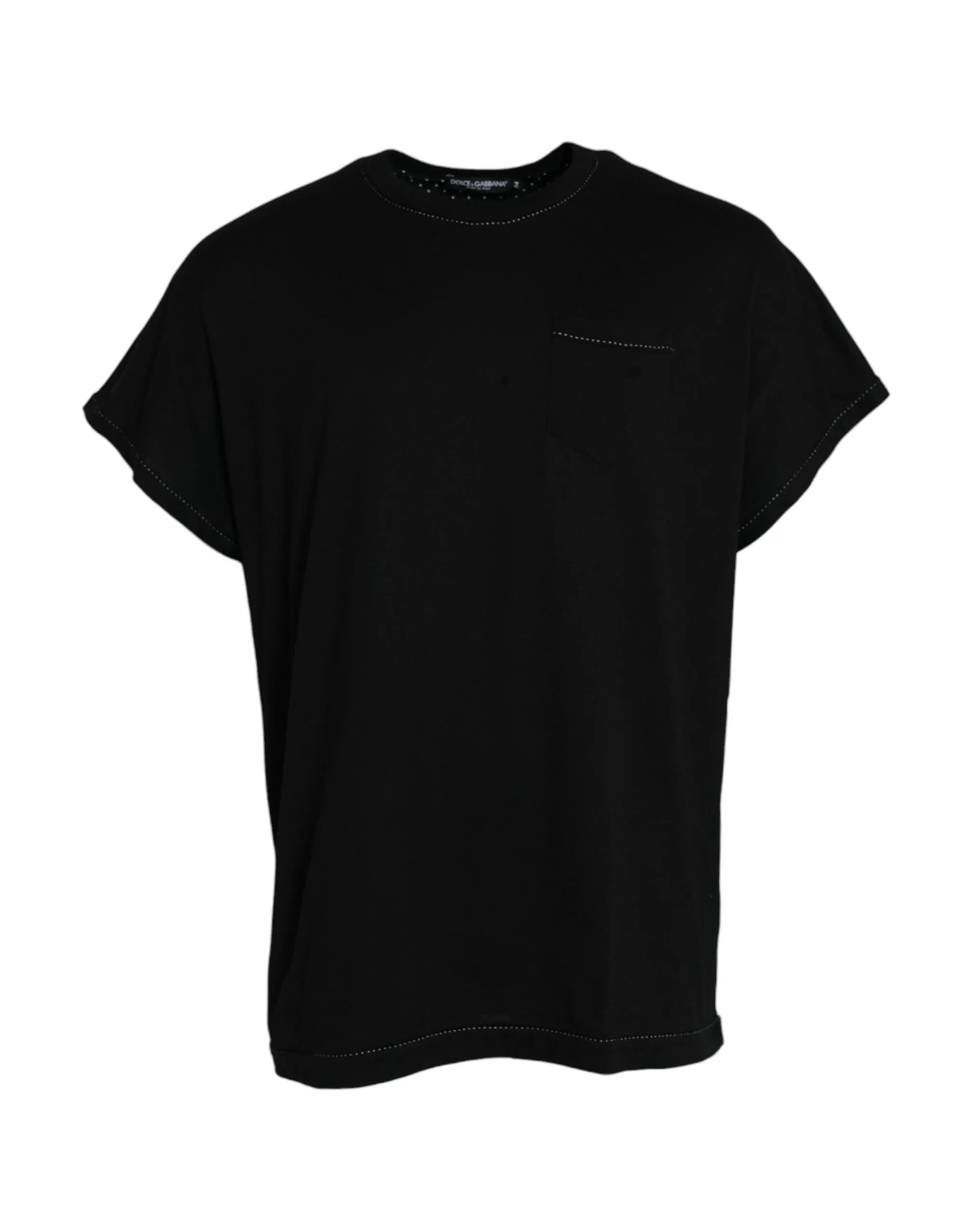 Black Cotton Round Neck Short Sleeve T-shirt sold by Louxly