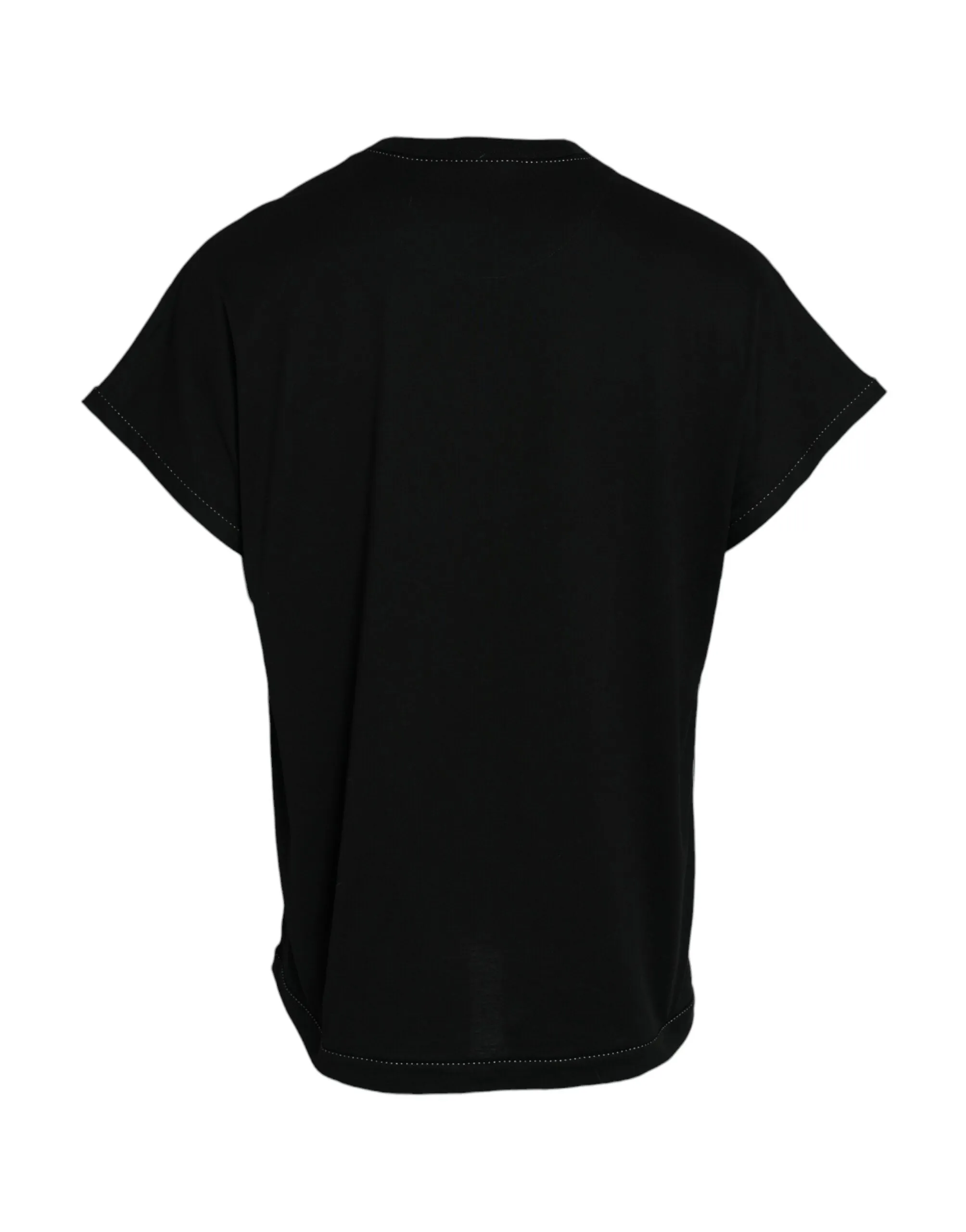 Black Cotton Round Neck Short Sleeve T-shirt sold by Louxly product image thumbnail 2