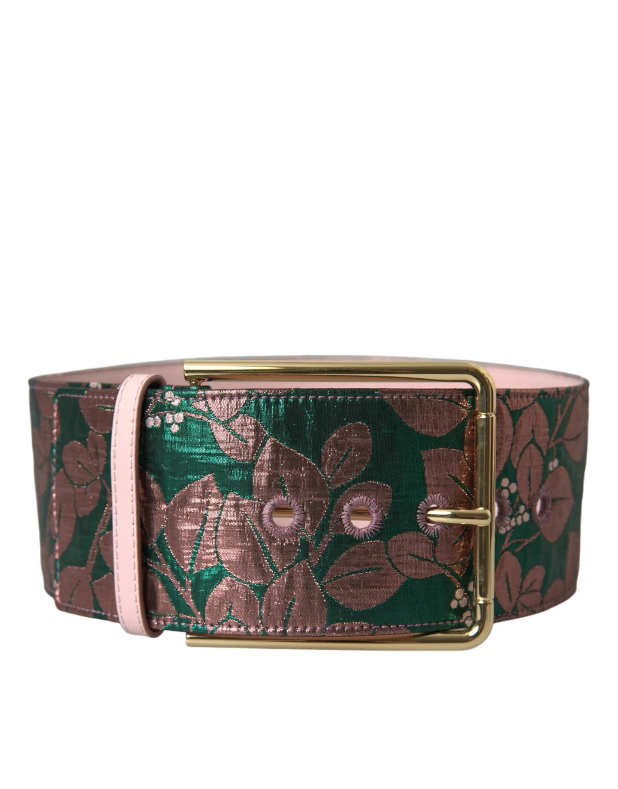 Multicolor Floral Jacquard Lurex Gold Buckle Belt sold by Louxly