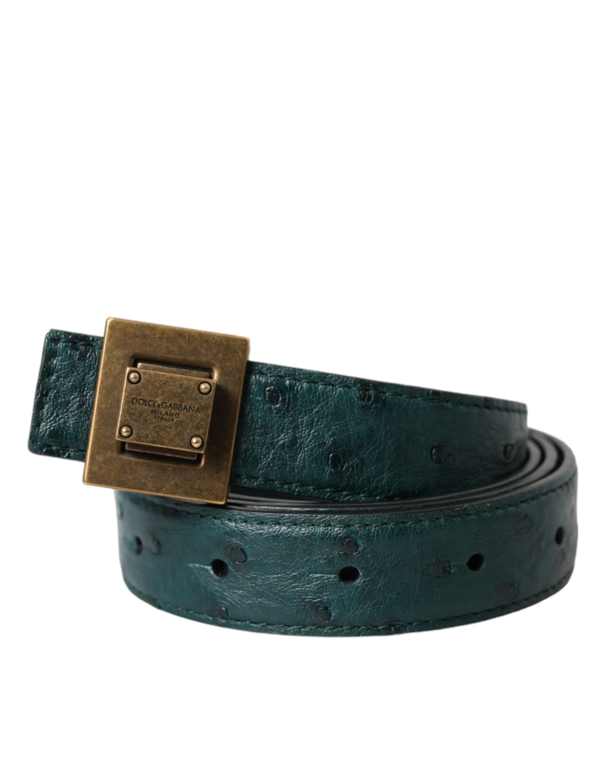 Dark Green Leather Square Metal Buckle Belt sold by Louxly