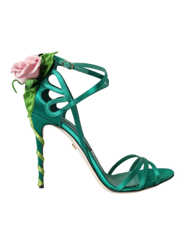 Green Flower Satin Heels Sandals Shoes sold by Louxly