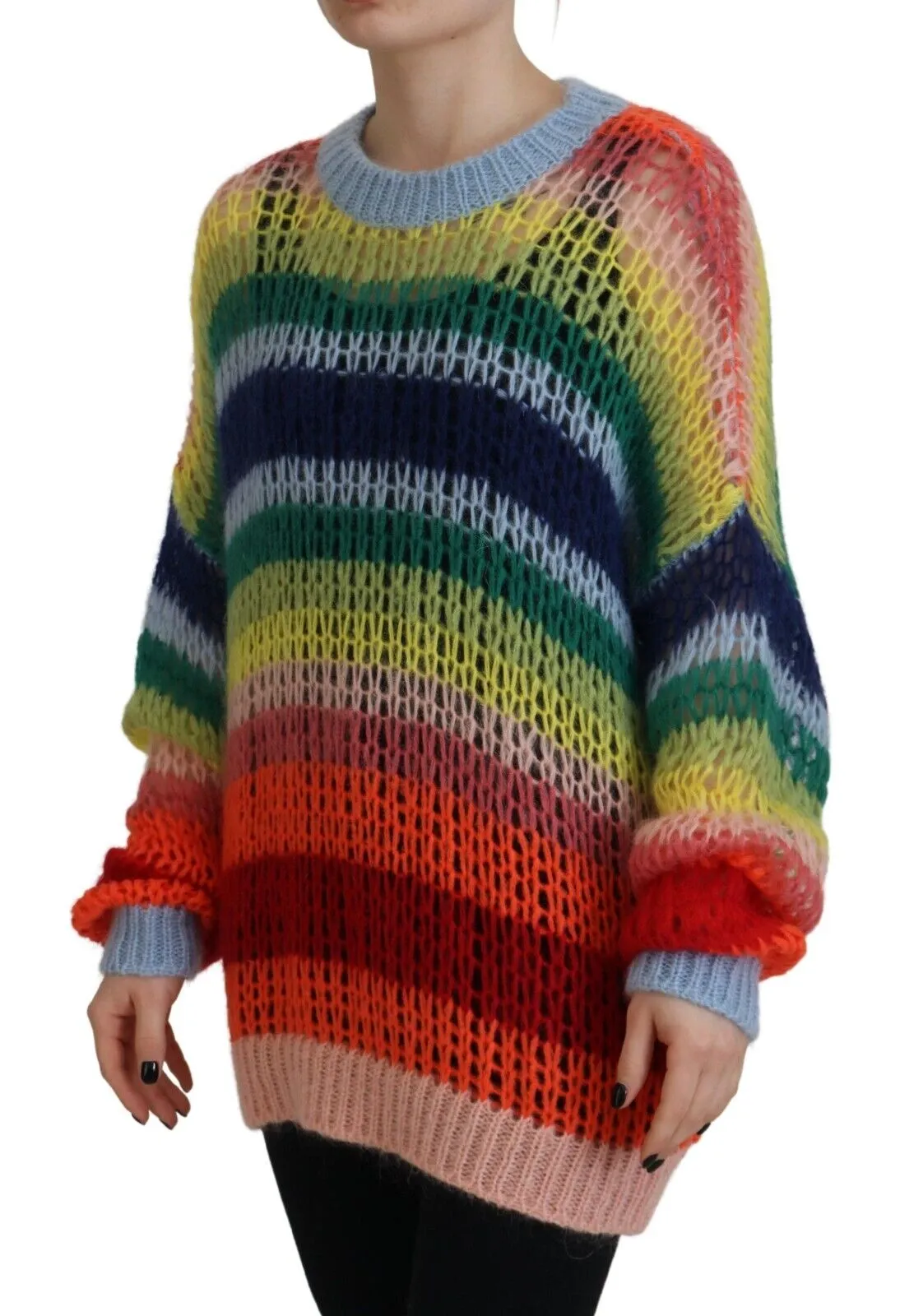 Multicolor Knitted Mohair Crewneck Pullover Sweater sold by Louxly product image thumbnail 3