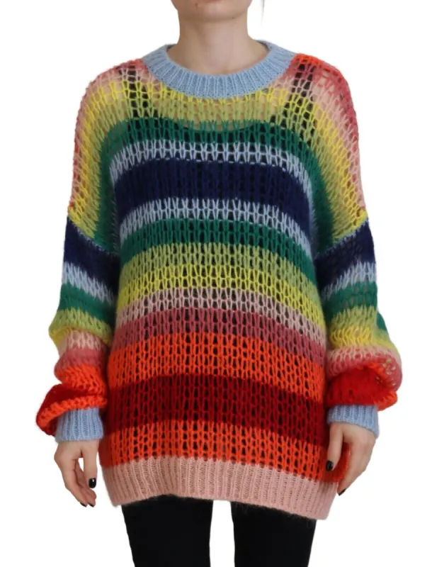 Multicolor Knitted Mohair Crewneck Pullover Sweater sold by Louxly