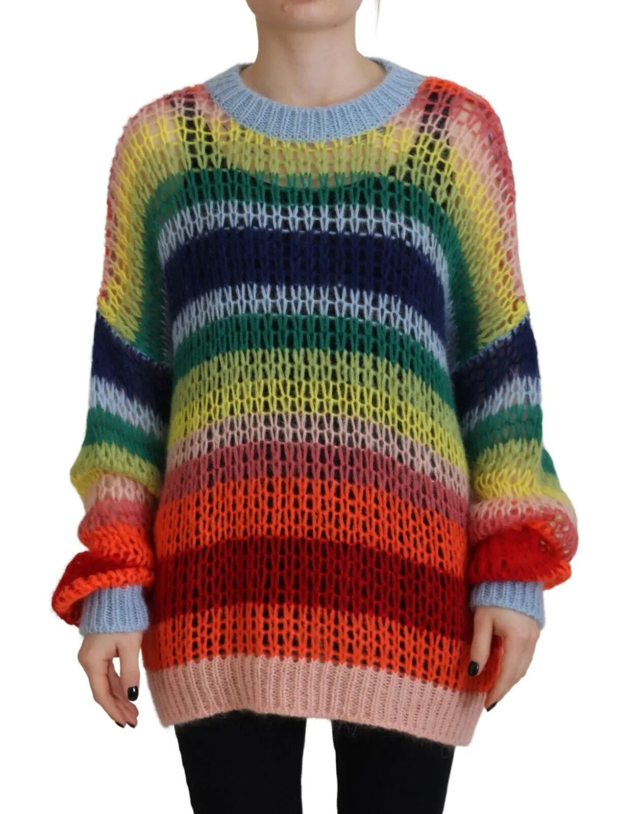 Multicolor Knitted Mohair Crewneck Pullover Sweater sold by Louxly product image thumbnail 2