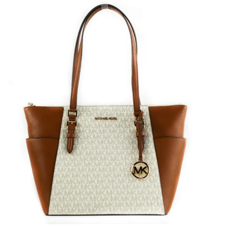 Charlotte Signature Leather Large Top Zip Tote Handbag Bag (Vanilla) sold by Louxly