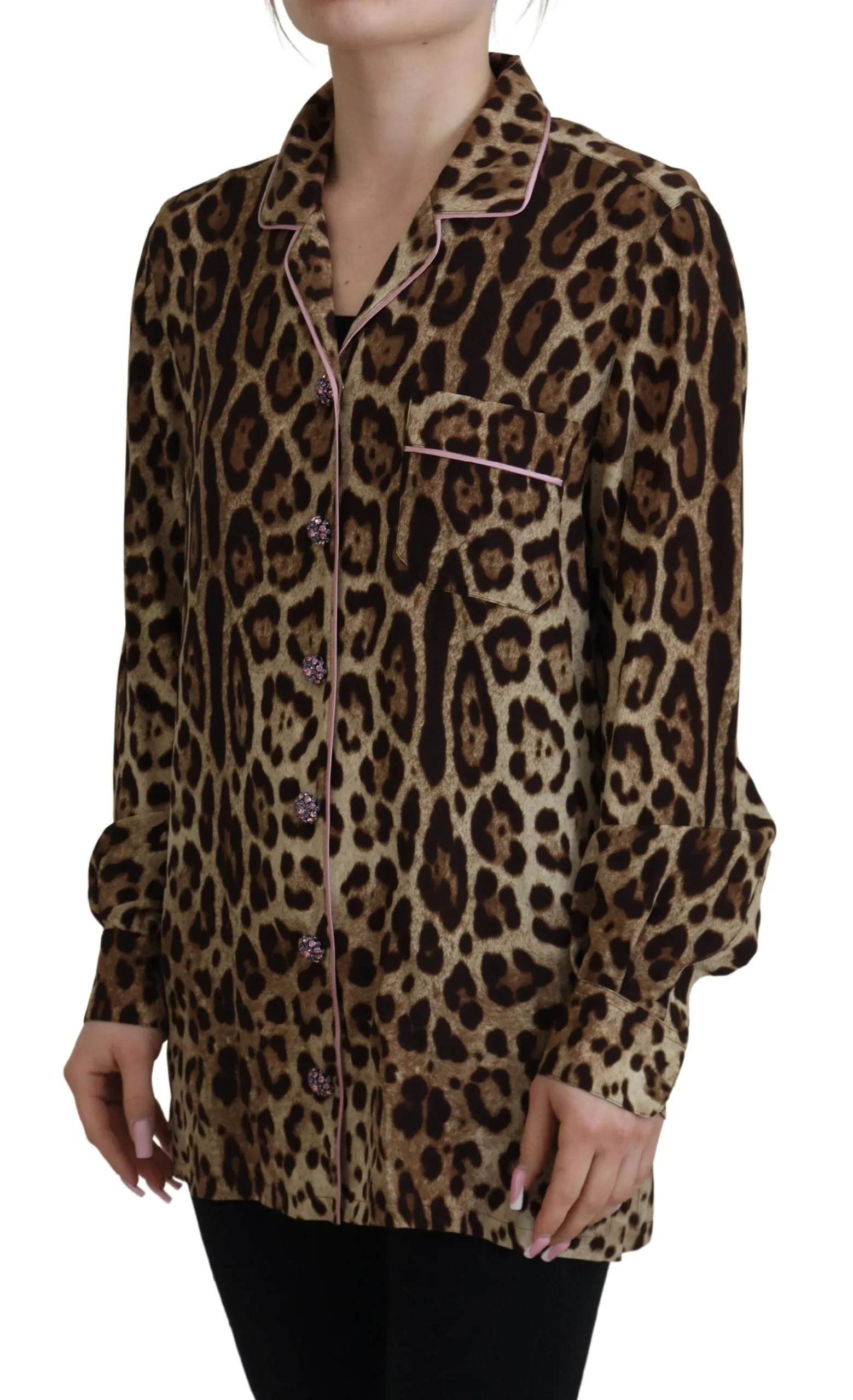 Elegant Silk Leopard Print Collared Top sold by Louxly product image thumbnail 2