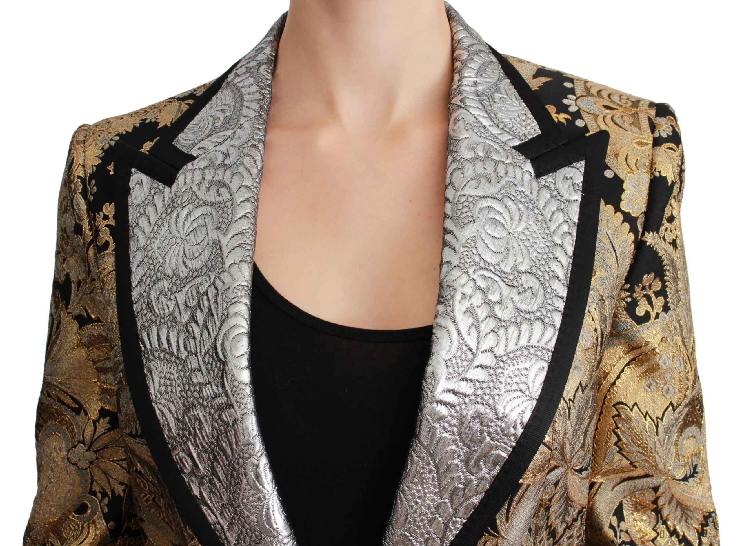 Elegant Gold Floral Jacquard Blazer sold by Louxly product image thumbnail 5