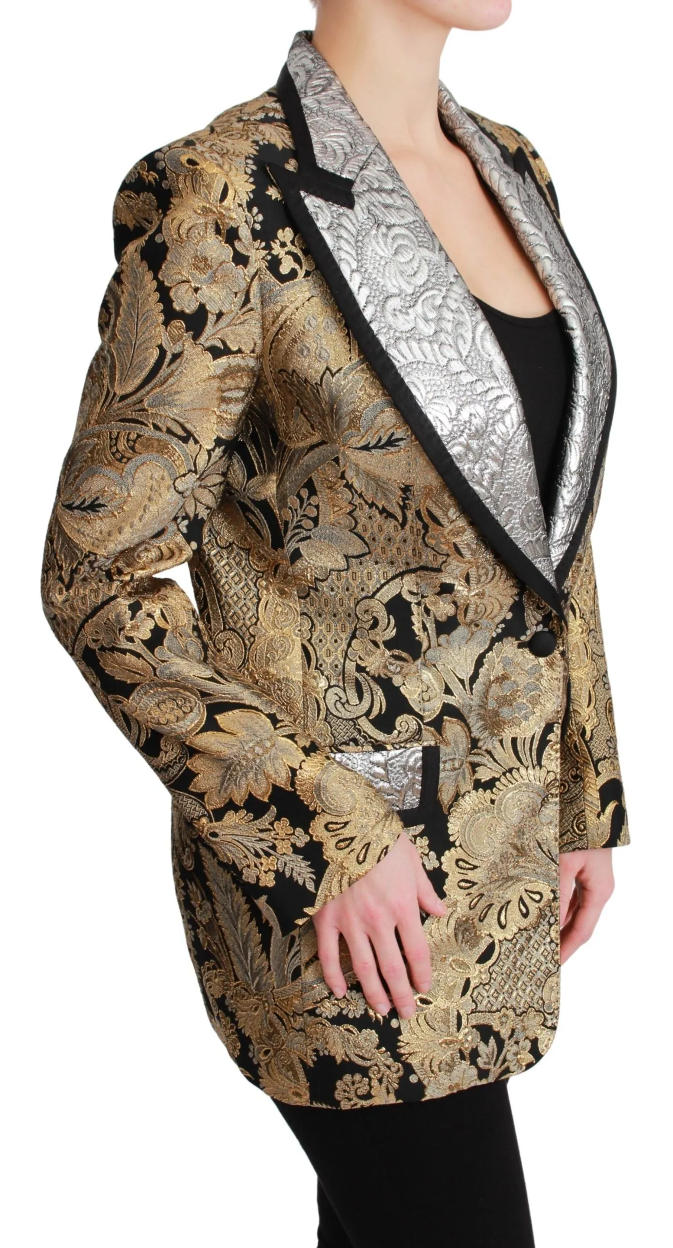 Elegant Gold Floral Jacquard Blazer sold by Louxly product image thumbnail 2