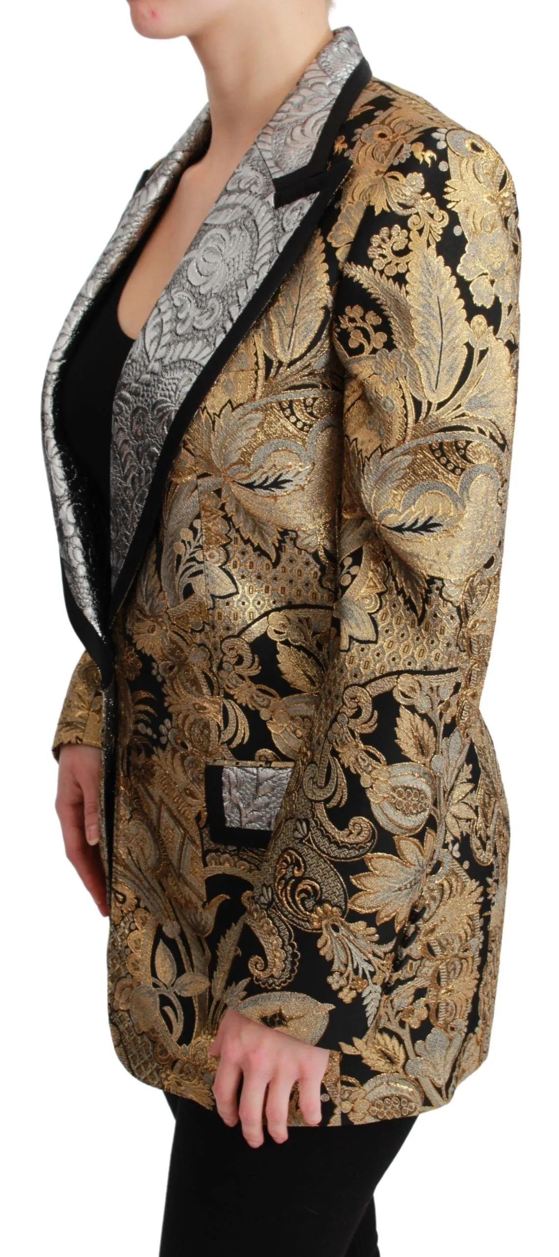 Elegant Gold Floral Jacquard Blazer sold by Louxly product image thumbnail 3