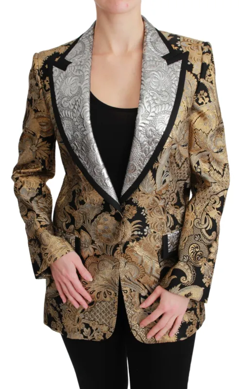 Elegant Gold Floral Jacquard Blazer sold by Louxly