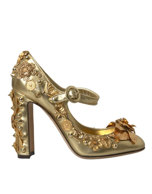 Gold Leather Crystal Mary Janes Pumps Shoes sold by Louxly
