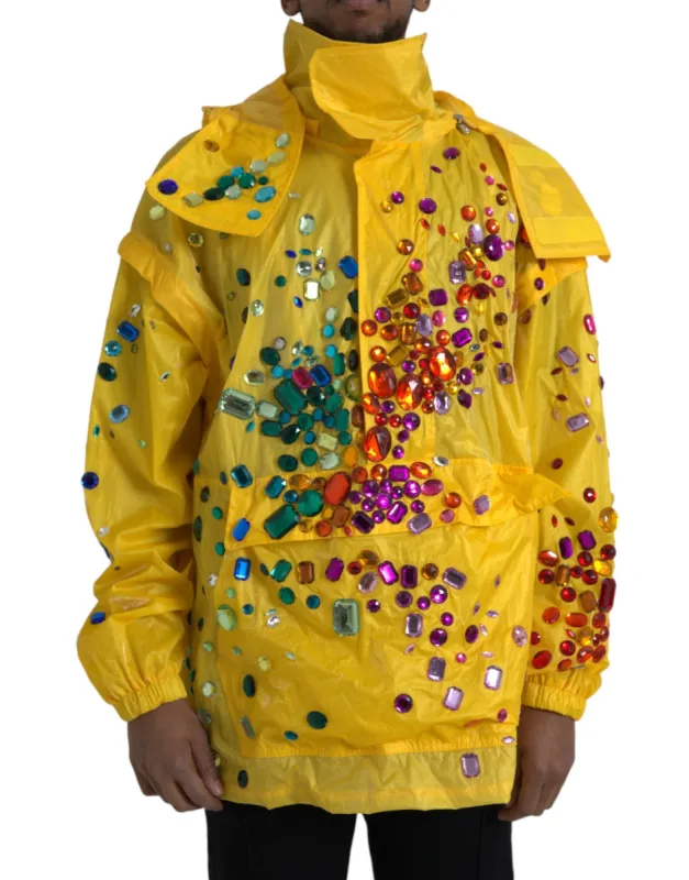 Yellow Crystal Embellished Hooded Jacket sold by Louxly