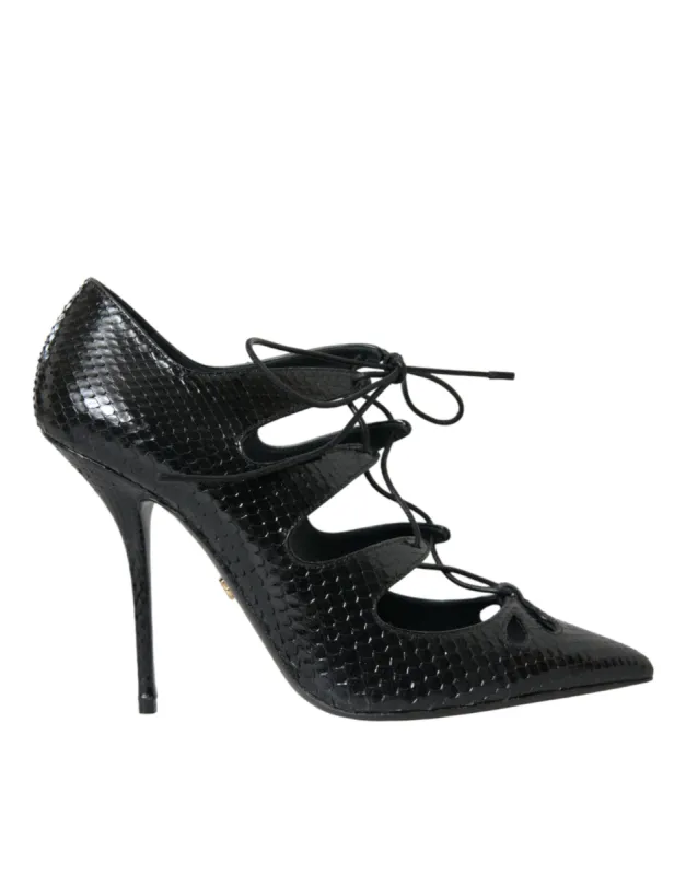 Black Python Leather Mary Jane Pumps Shoes sold by Louxly