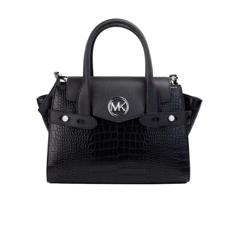 Carmen Medium Black Embossed Leather Satchel Purse Bag sold by Louxly