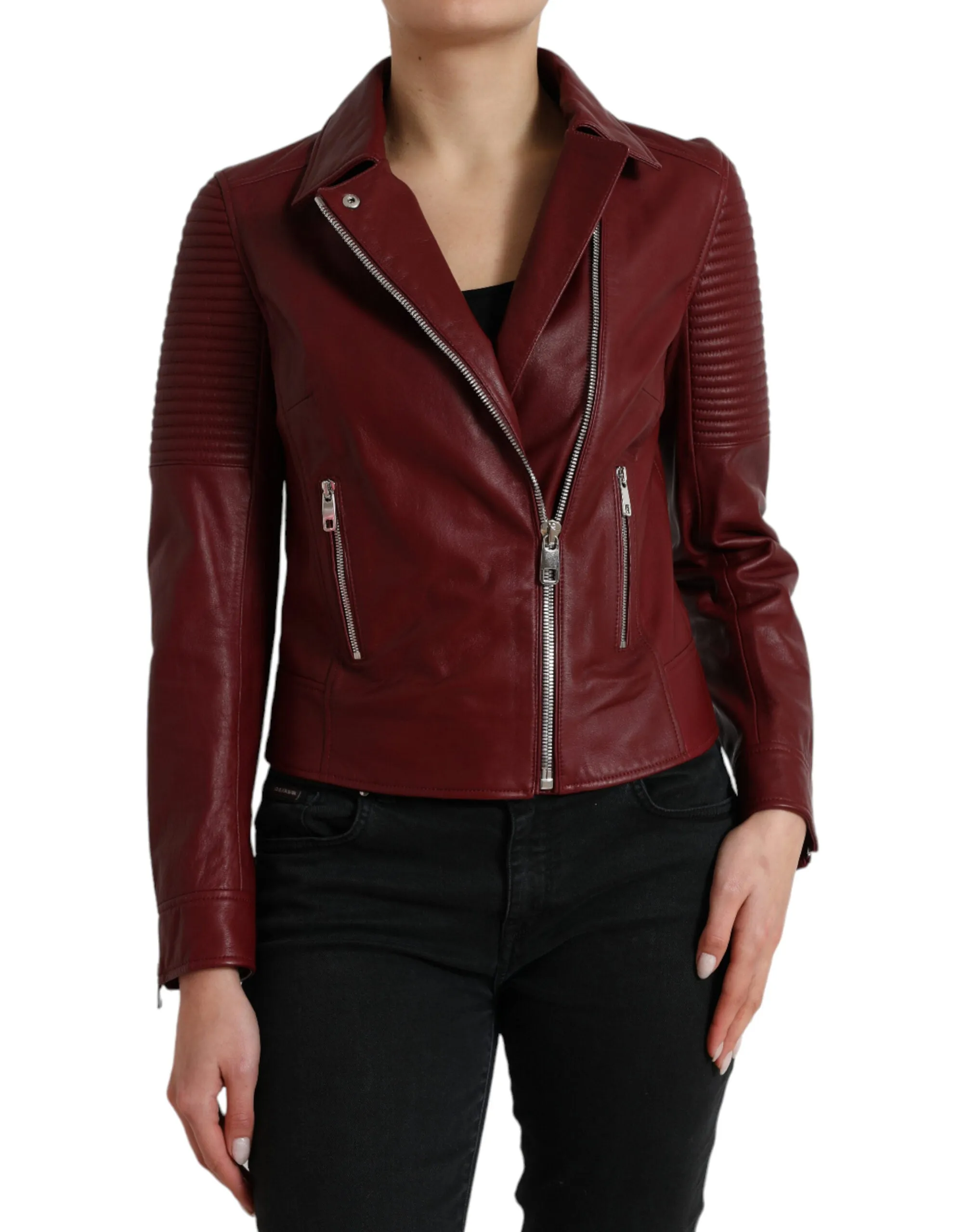 Bordeaux Biker Leather Jacket sold by Louxly