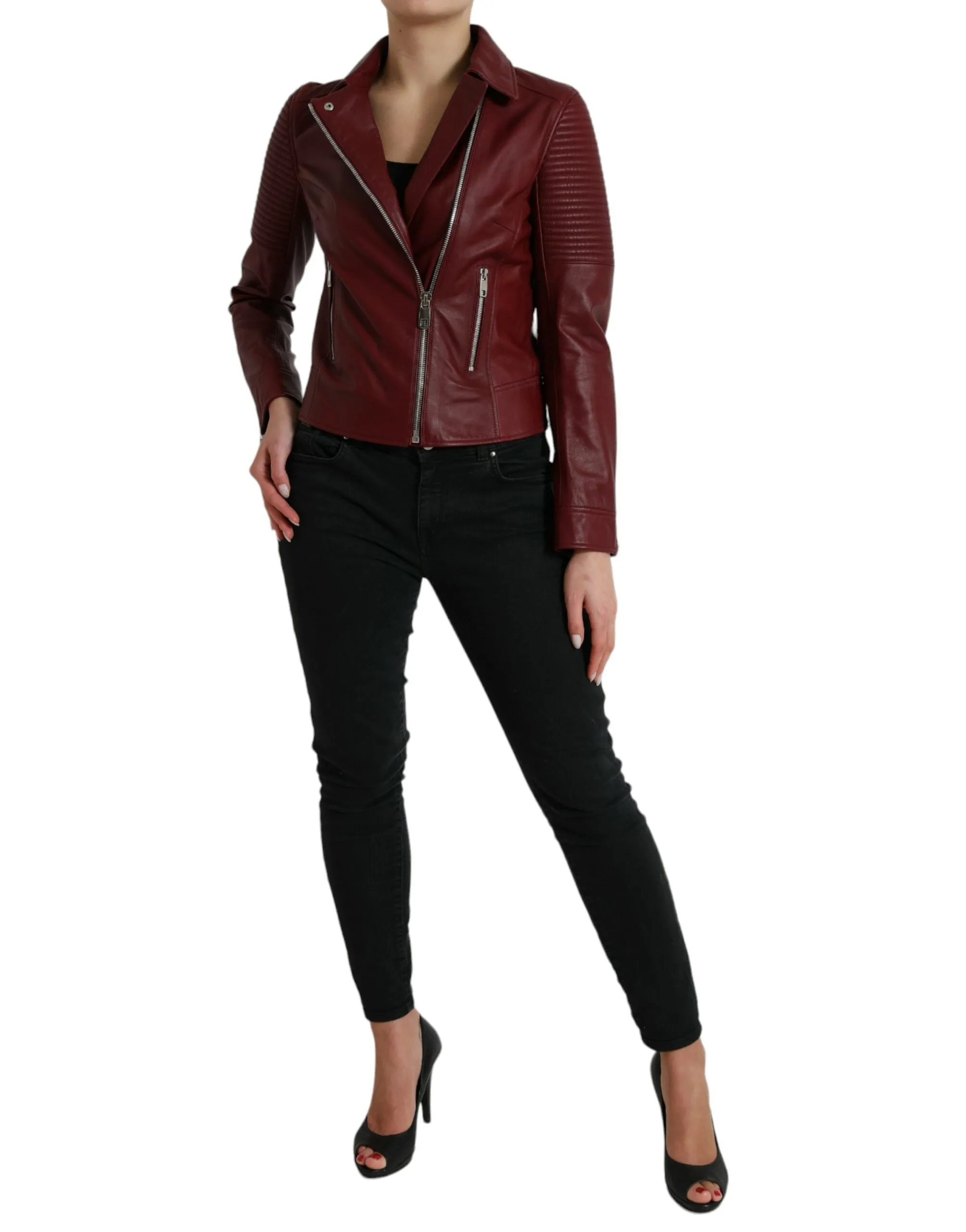 Bordeaux Biker Leather Jacket sold by Louxly product image thumbnail 2