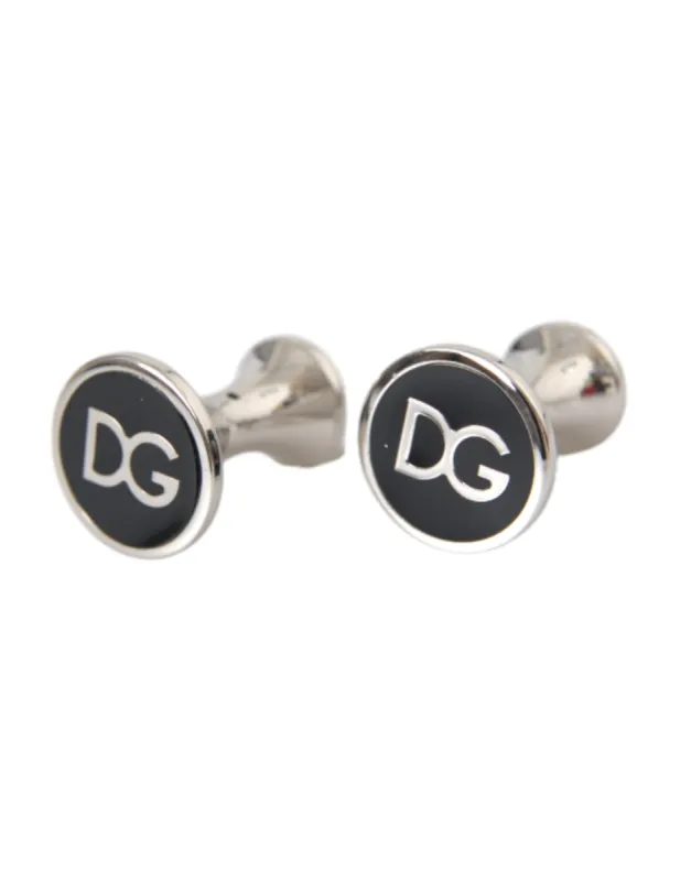 Silver Plated Brass Round Pin DG Logo Cufflinks sold by Louxly