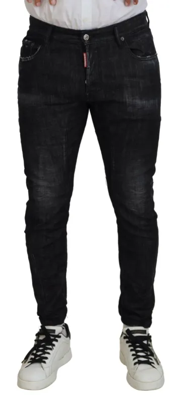 Black Washed Cotton Skinny Casual Men Denim Jeans sold by Louxly