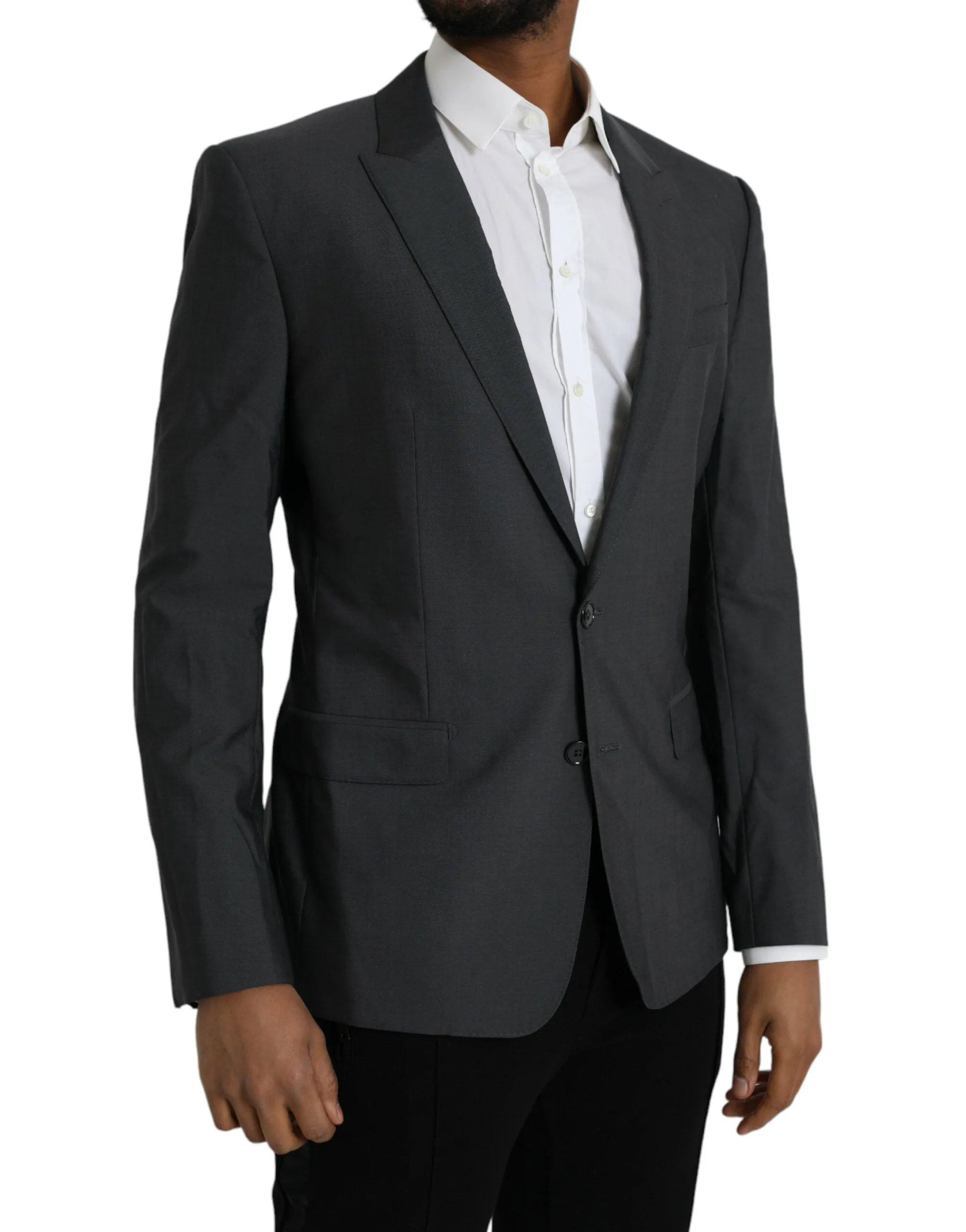 Gray Wool Peak Single Breasted Coat Blazer sold by Louxly product image thumbnail 2