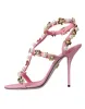 Pink Leather Embellished Heels Sandals Shoes sold by Louxly