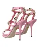 Pink Leather Embellished Heels Sandals Shoes sold by Louxly