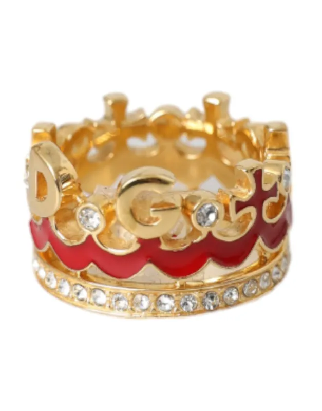 Gold Tone BrassCrystal Enamel DG CROWN Statement Ring sold by Louxly