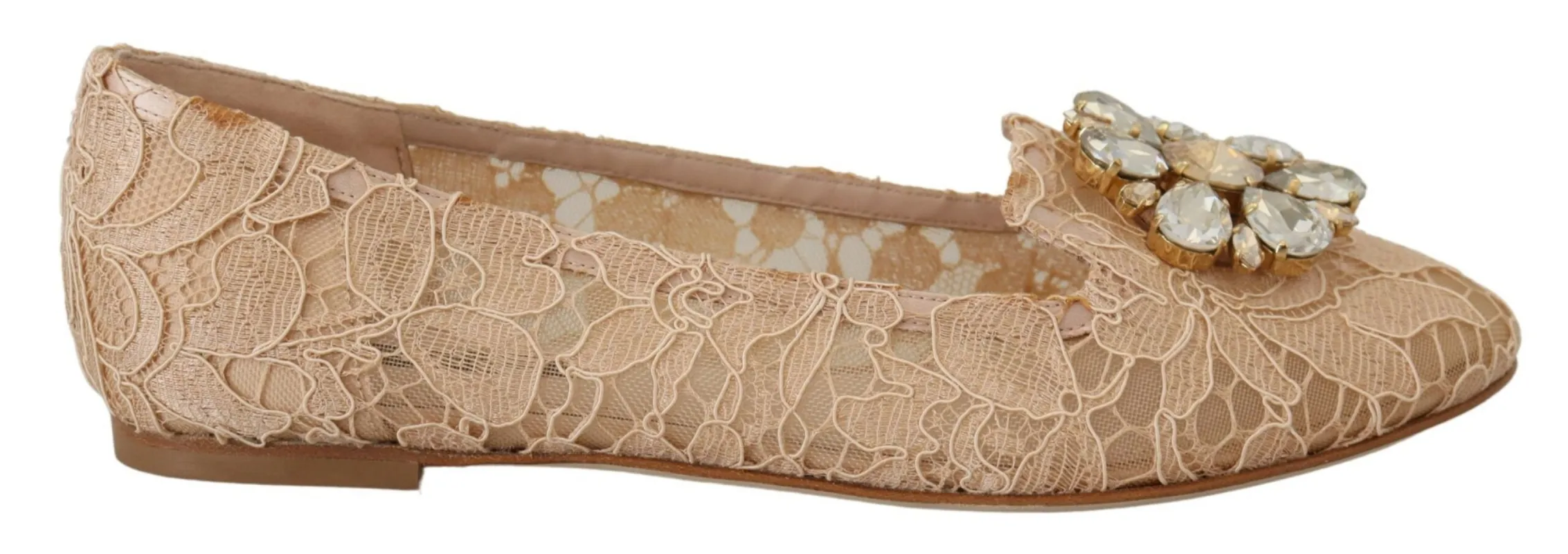 Elegant Beige Lace Vally Flats with Crystal Accent sold by Louxly