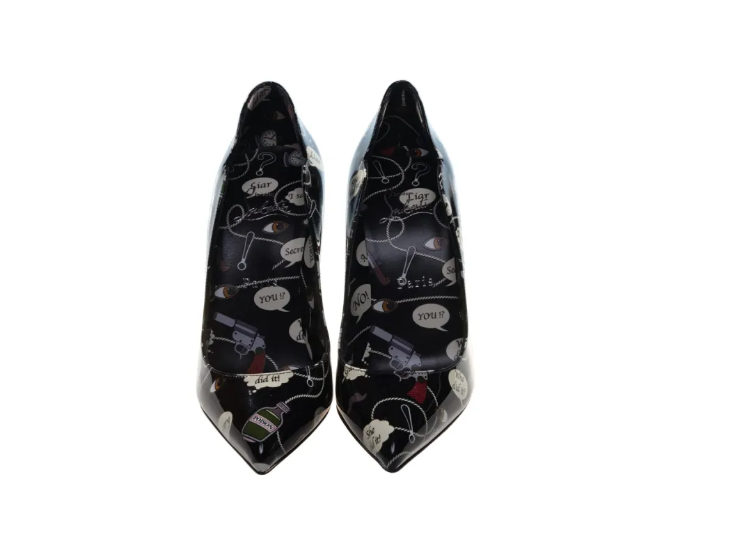 Hot Chick 100 Black Weapons Print Patent Leather High Heel Pumps sold by Louxly