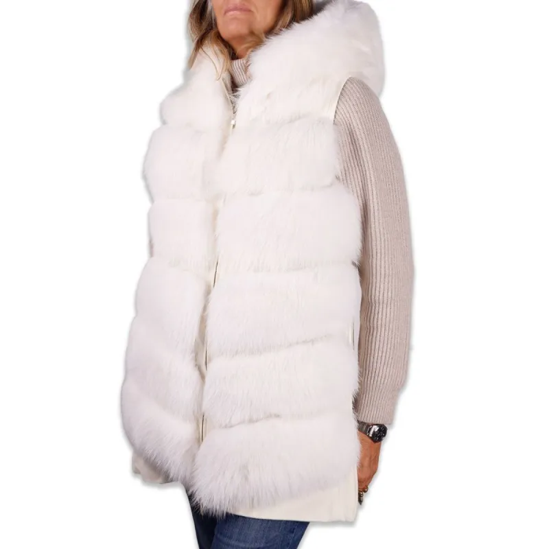Elegant Sleeveless Wool Coat with Fox Fur Detail sold by Louxly