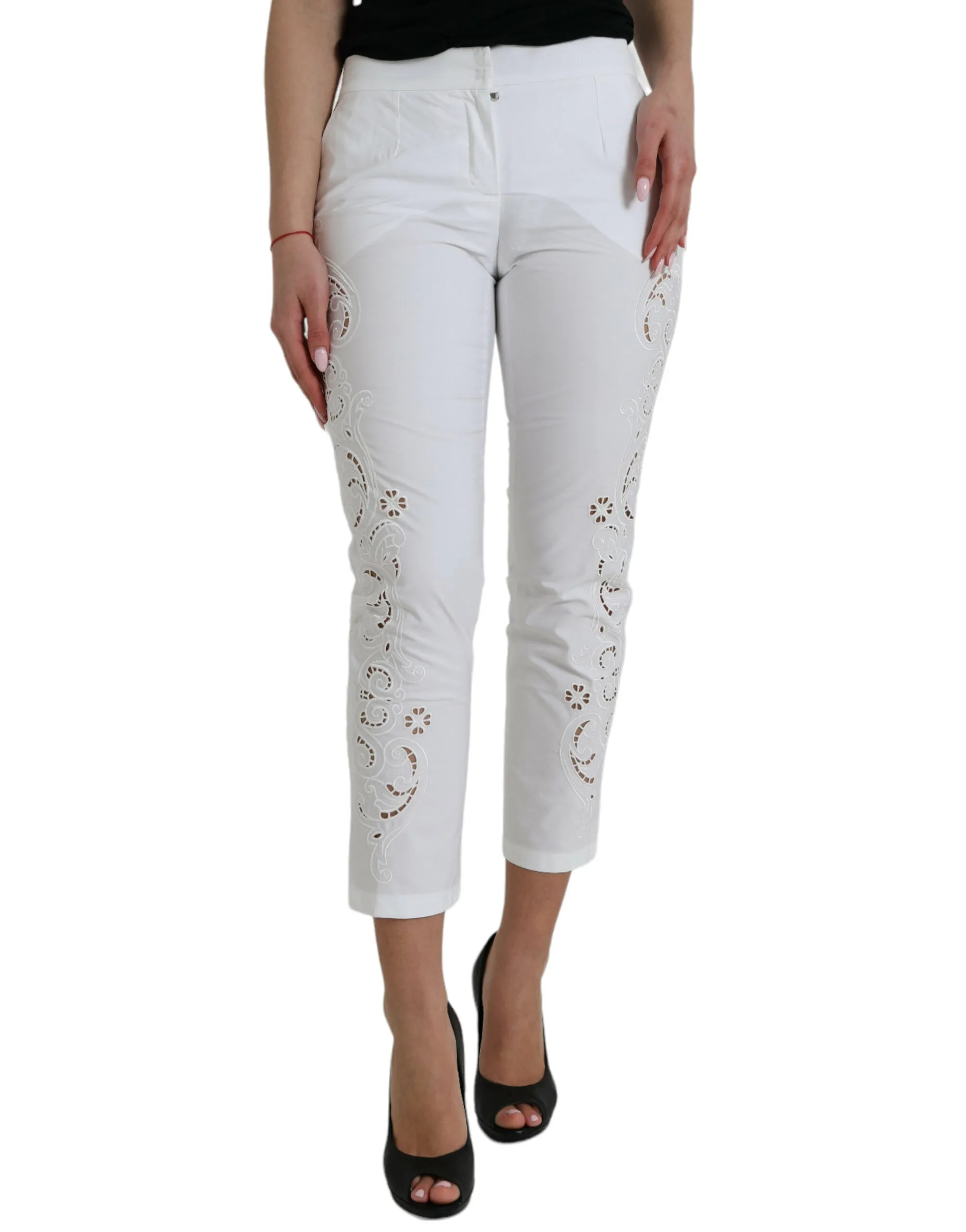 Elegant White Tapered Mid Waist Pants sold by Louxly