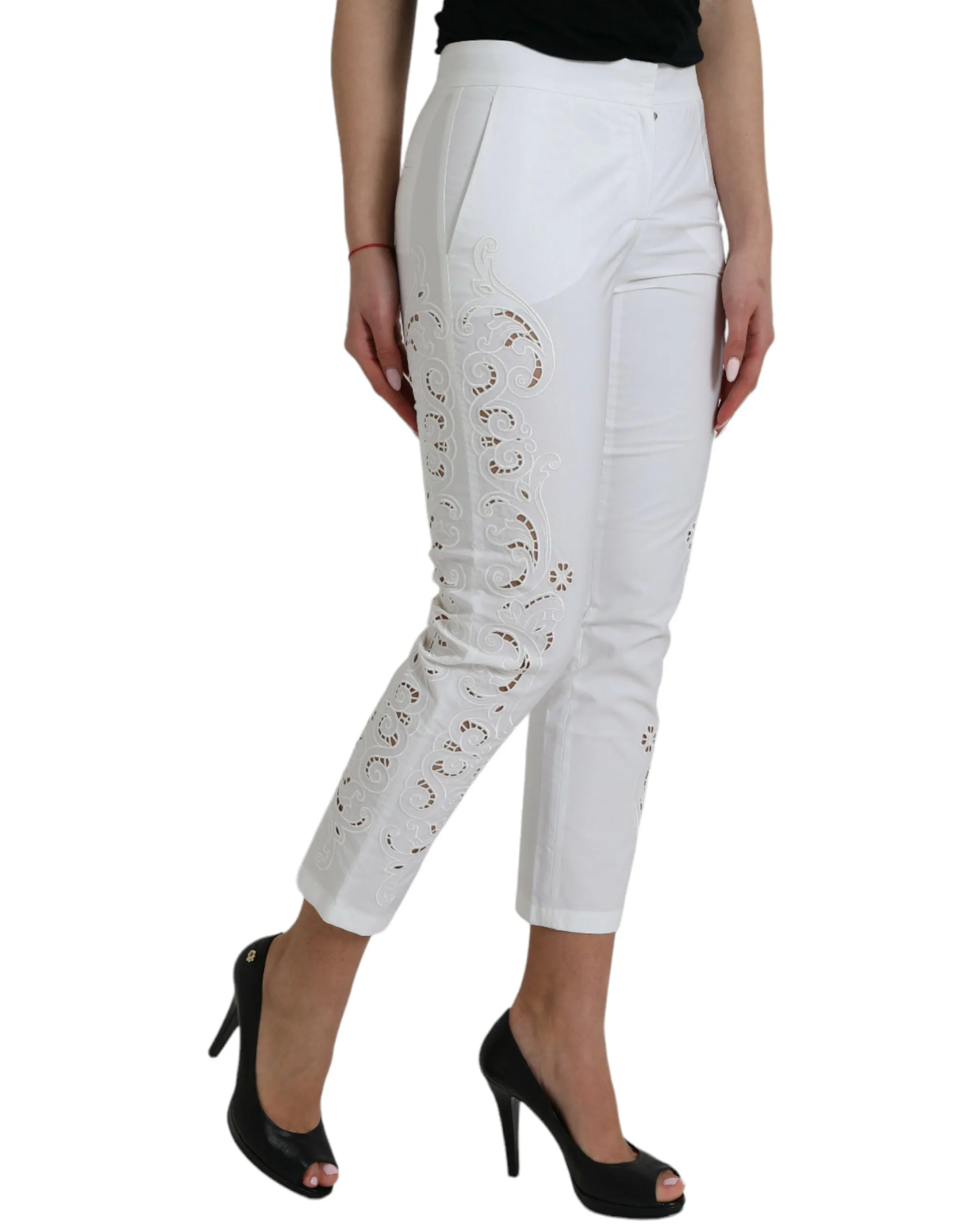 Elegant White Tapered Mid Waist Pants sold by Louxly product image thumbnail 2