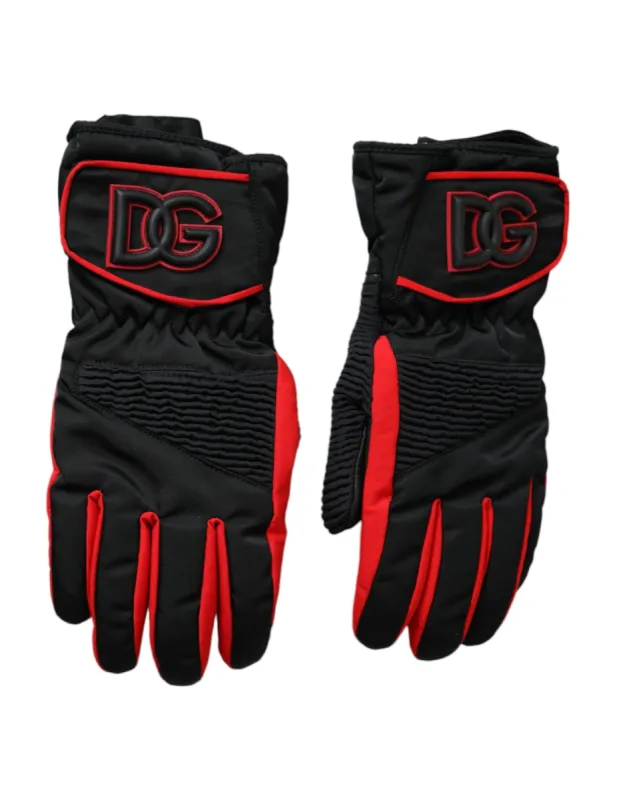 Black Red Nylon Wrist Length Gloves sold by Louxly