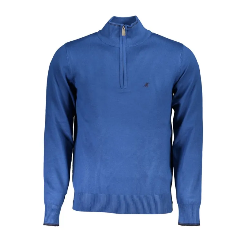 Elegant Half-Zip Blue Sweater with Embroidery Detail sold by Louxly