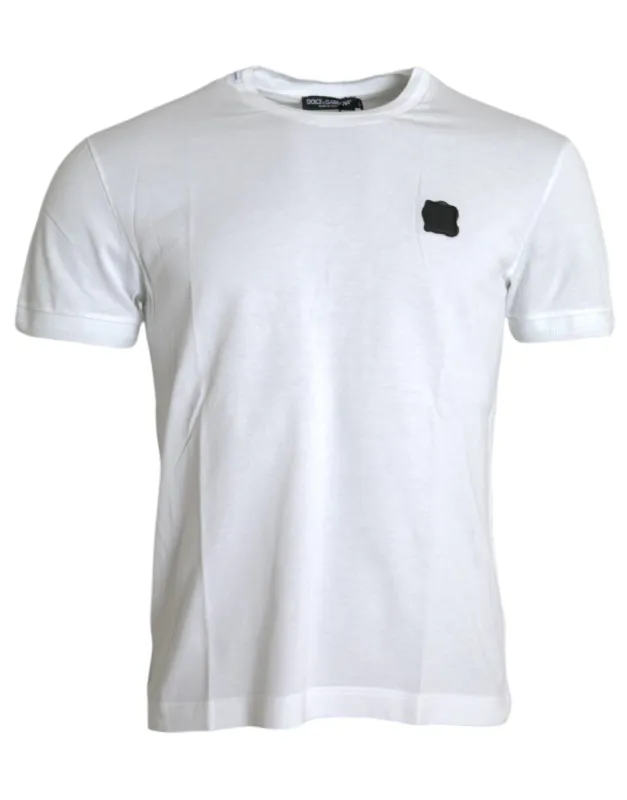 White Logo Patch Cotton Crew Neck T-shirt sold by Louxly