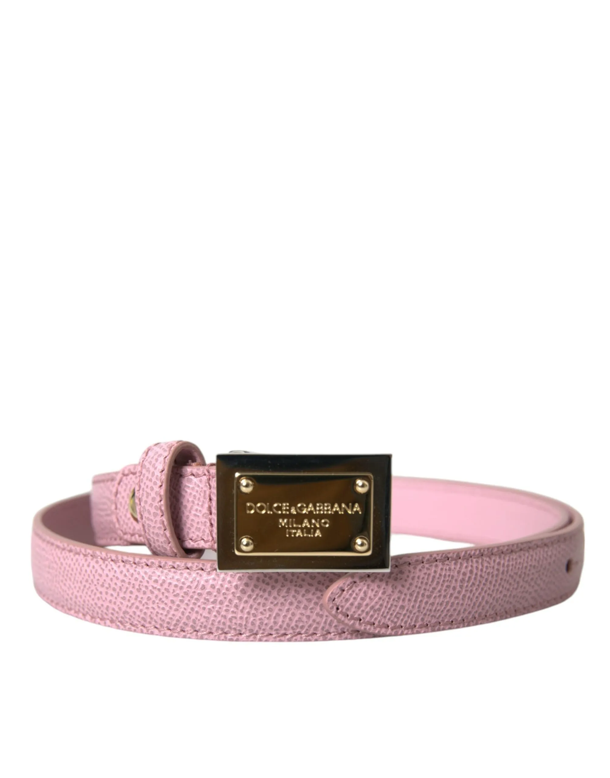 Pink Leather Gold Square Metal Buckle Belt sold by Louxly