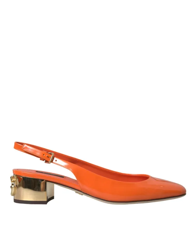 Orange Embellished Leather Slingback Shoes sold by Louxly