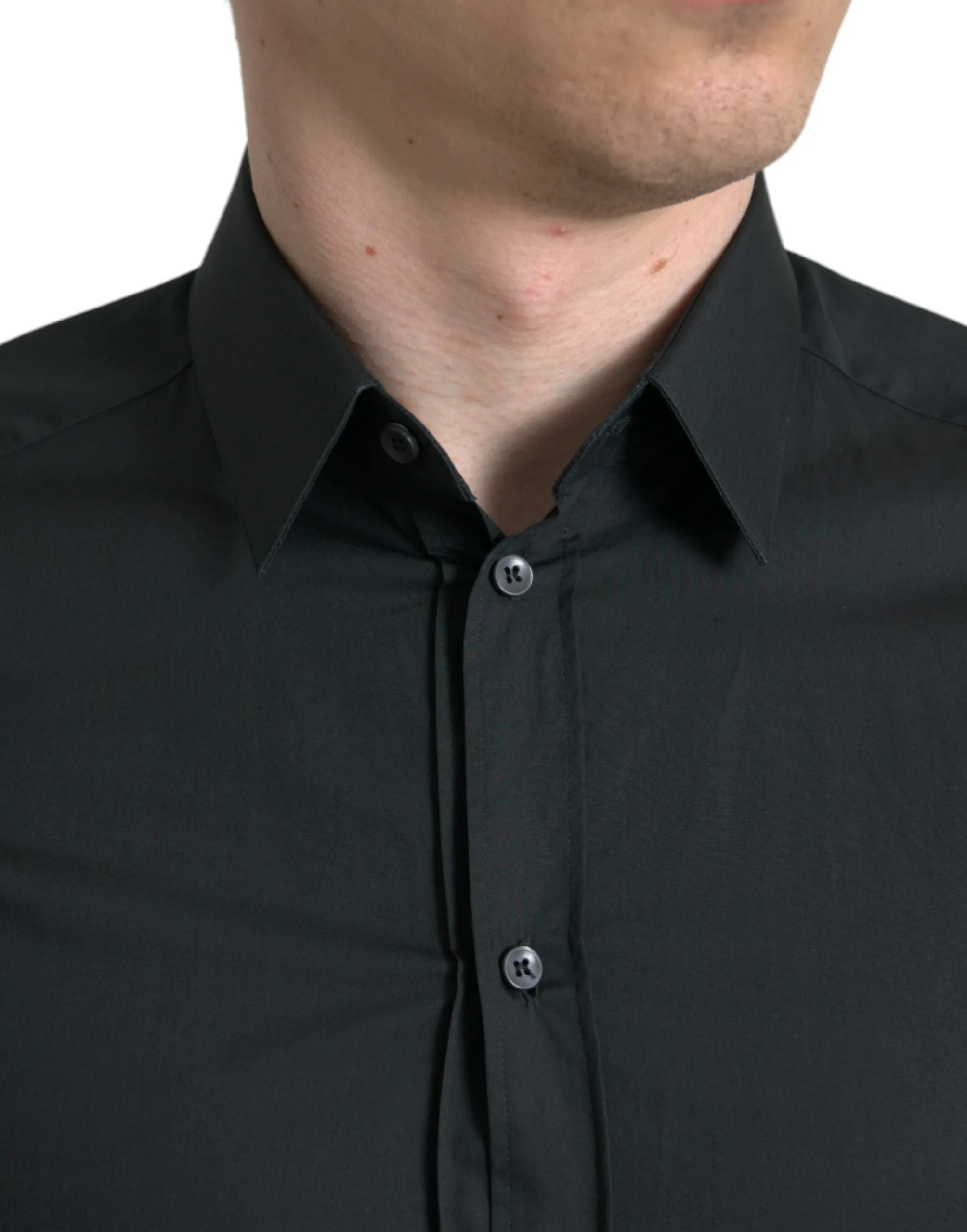 Elegant Slim Black Silk Blend Dress Shirt sold by Louxly product image thumbnail 4