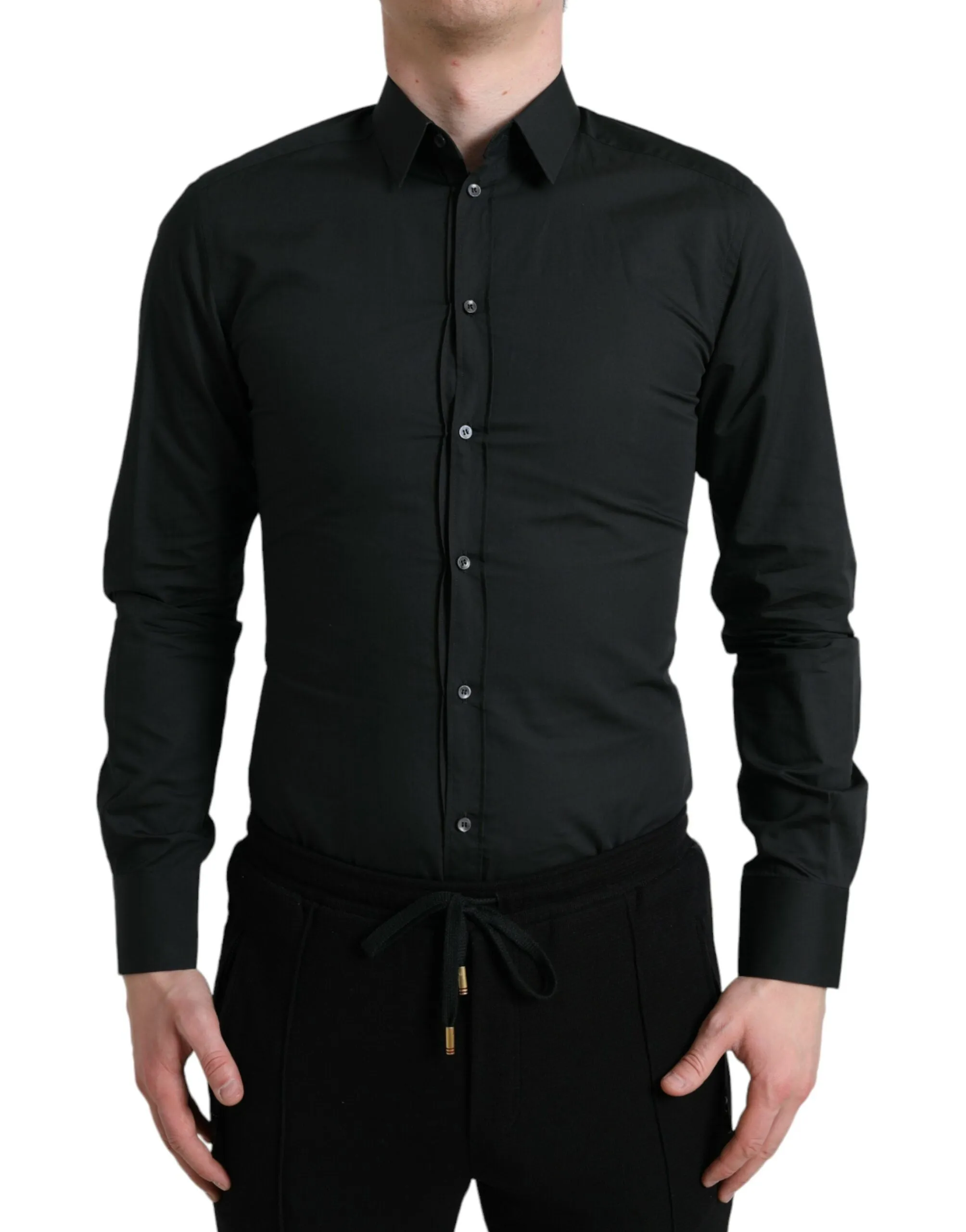 Elegant Slim Black Silk Blend Dress Shirt sold by Louxly