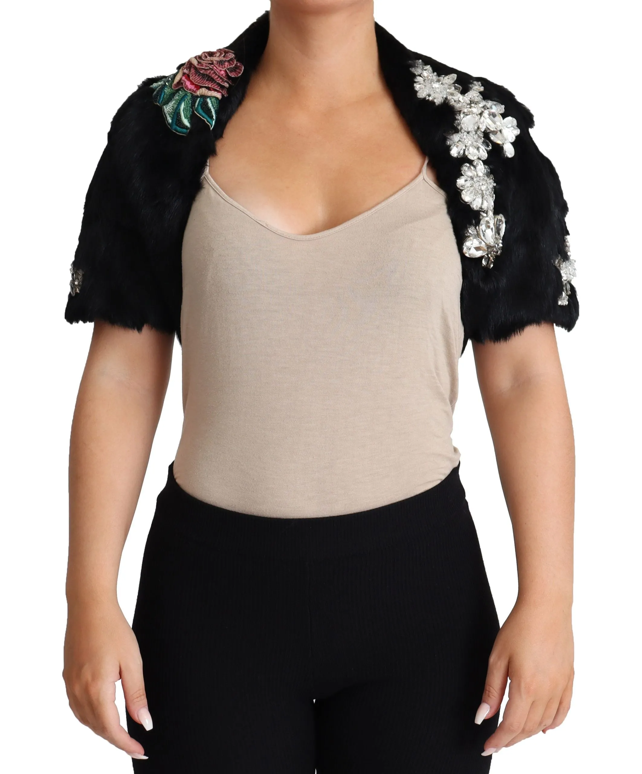 Elegant Black Rabbit Fur Crystal Jacket sold by Louxly