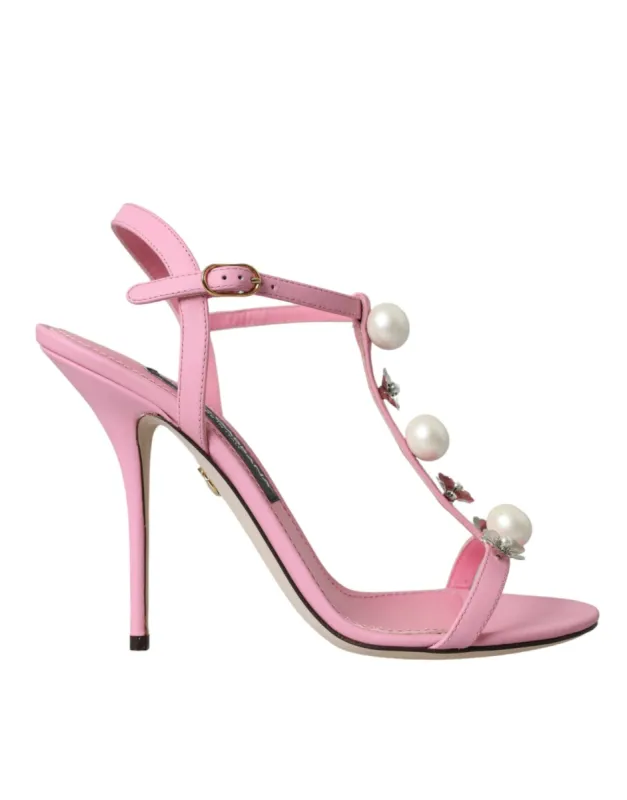 Pink Leather Embellished Heels Sandals Shoes sold by Louxly