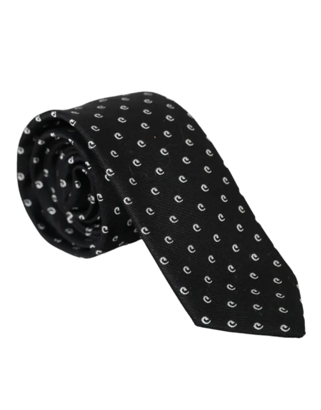Black Logo Cotton Blend Adjustable Tie made by Louxly