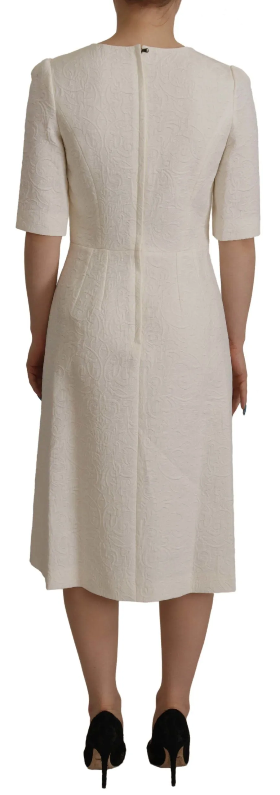 Exquisite Jacquard Midi Dress in White sold by Louxly product image thumbnail 4