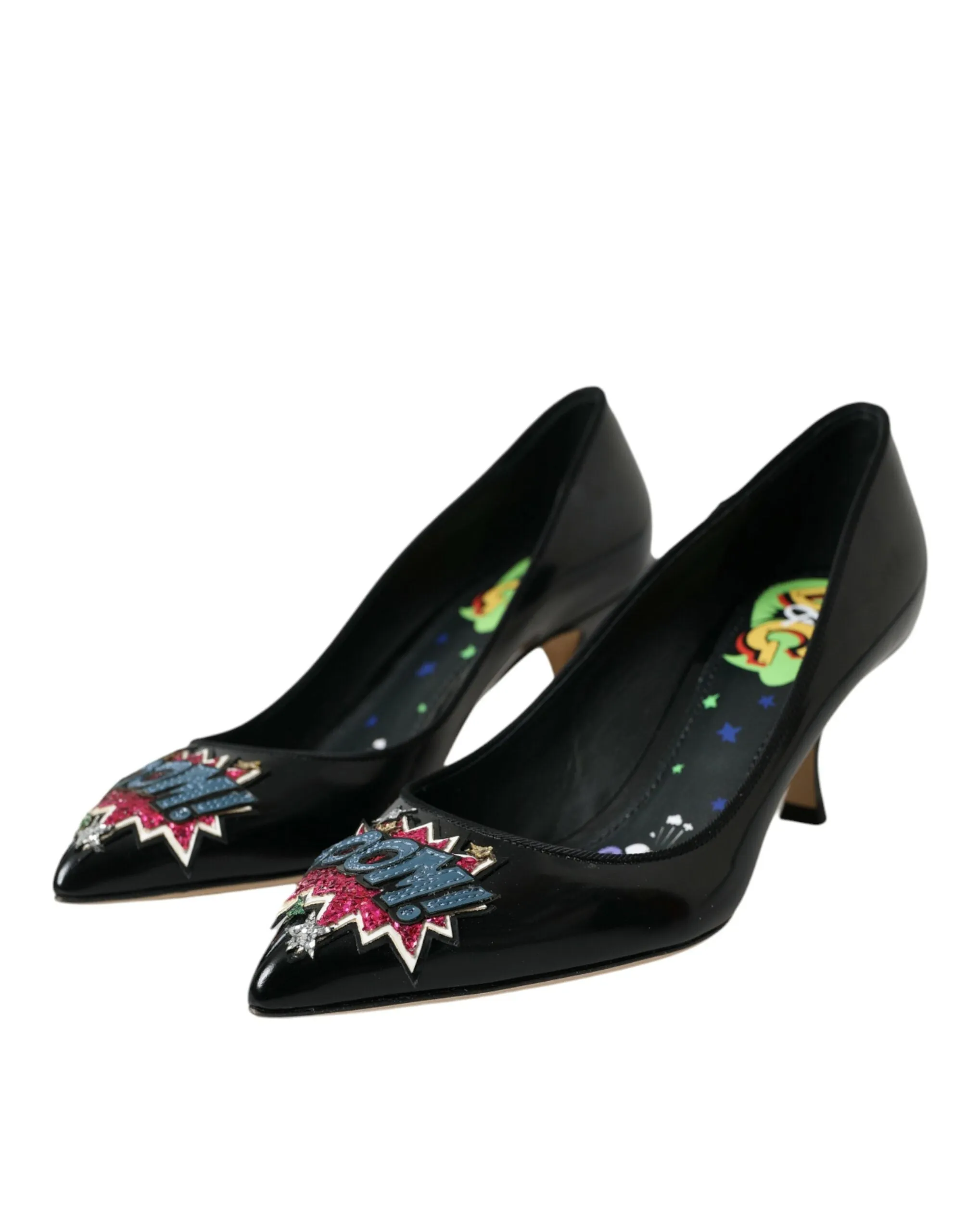 Black Leather BOOM Patch Heels Pumps Shoes sold by Louxly product image thumbnail 3