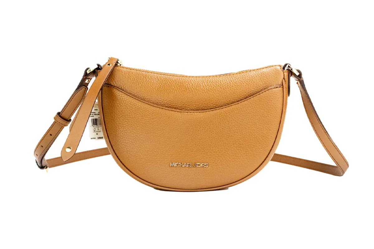Dover Small Luggage Pebbled Leather Half Moon Crossbody Bag Purse sold by Louxly