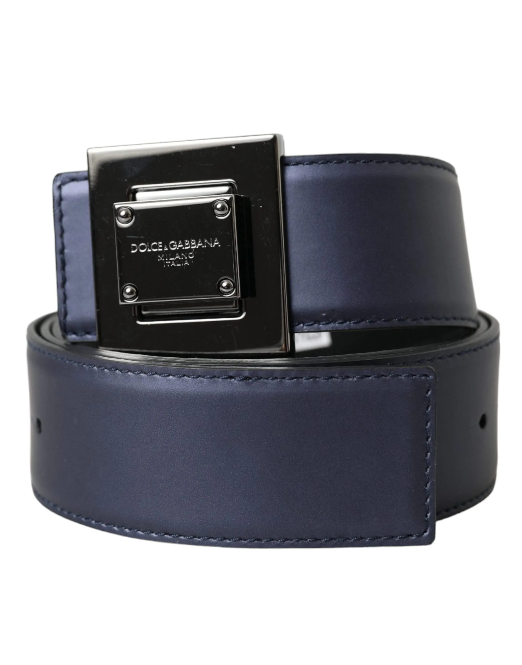 Blue Leather Square Metal Buckle Belt sold by Louxly
