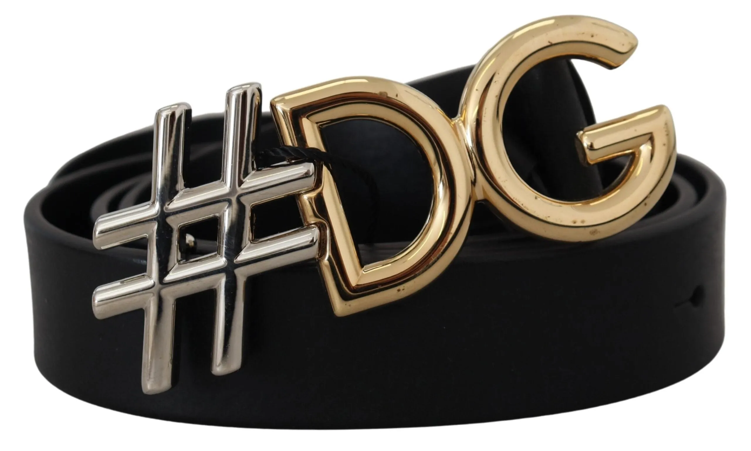 Black Leather Metal #DG Logo Buckle Belt sold by Louxly