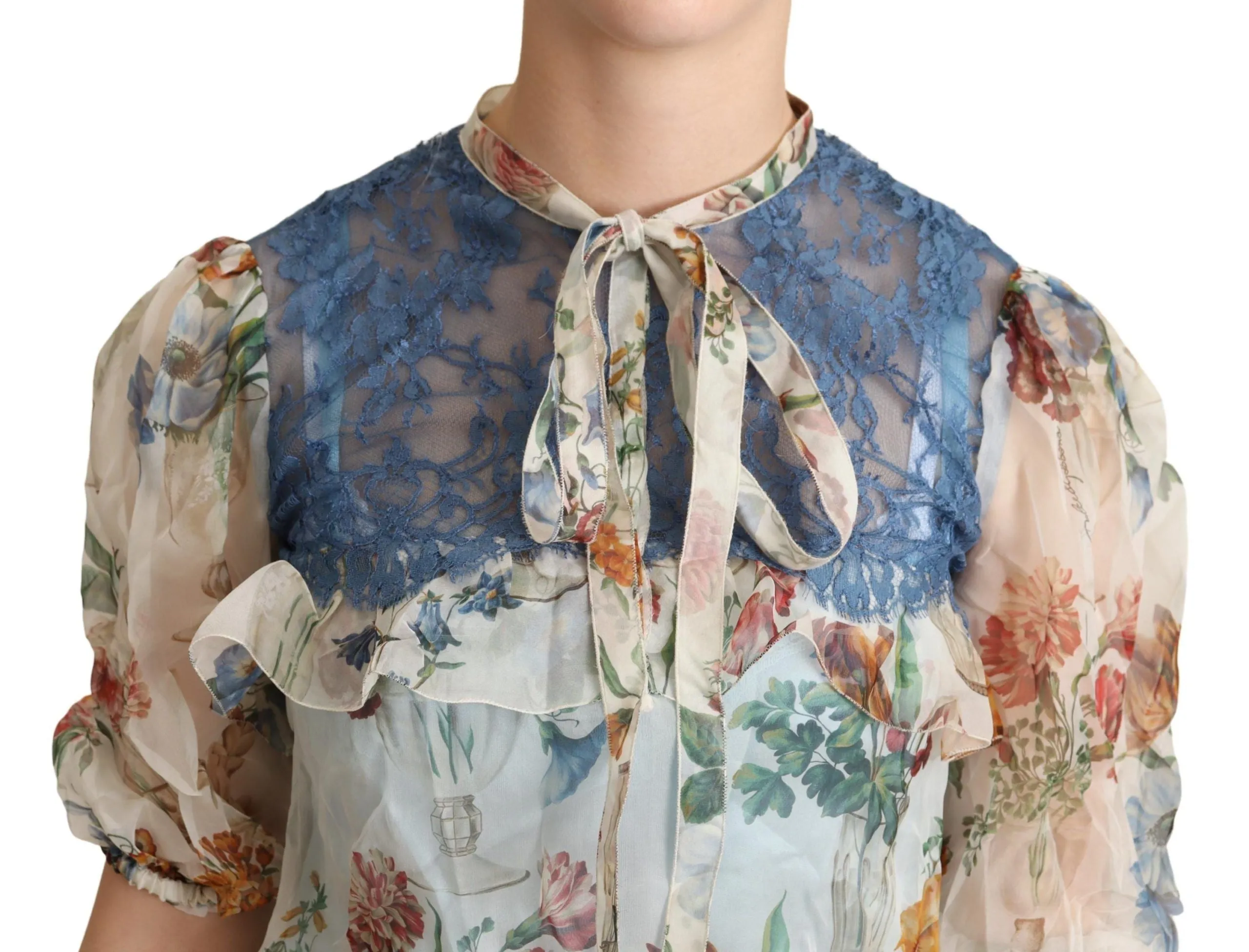 Chic Floral Silk Blouse with Ascot Collar sold by Louxly product image thumbnail 4